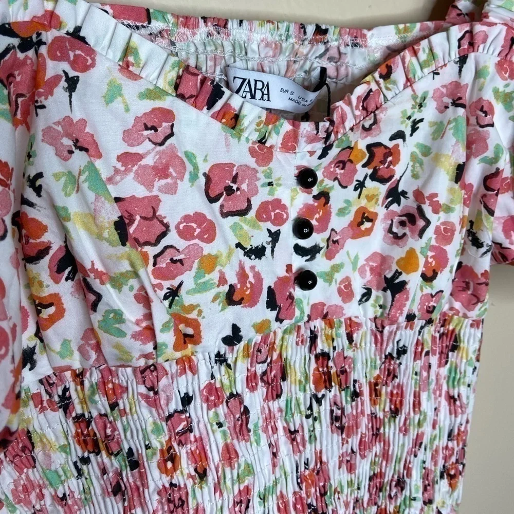 NWT Zara Print Puff Sleeve Floral Top size Small cottagecore prairie